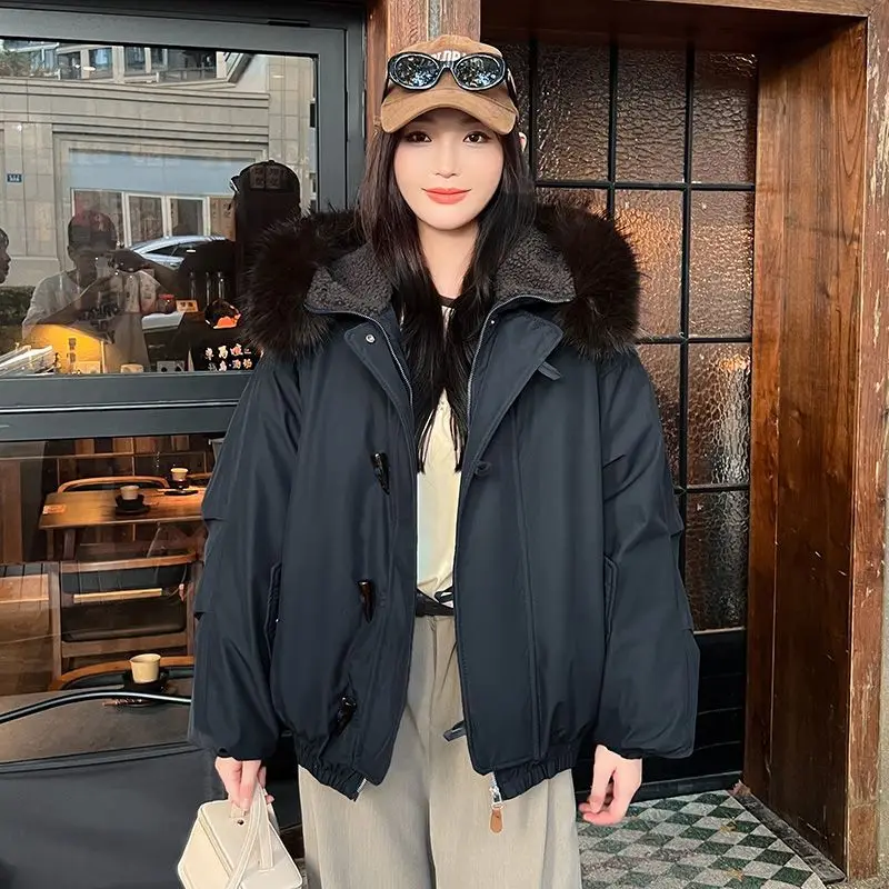 

2026 Winter Women's Down Cotton Jacket Workwear Hooded Warm Parker