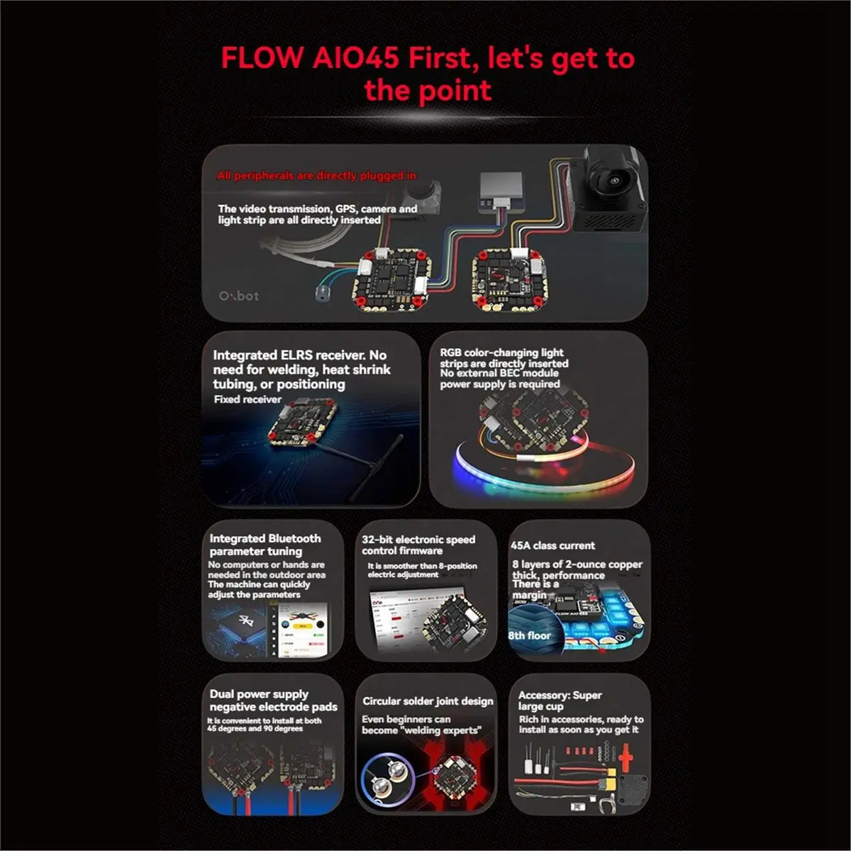 【MUST-HAVE LIST】 AIO45 45A AIO F435 Flight Controller AIO FC 45A ESC Built-in Receiver OX32 ESC Firmware 3-6S for FPV Drone