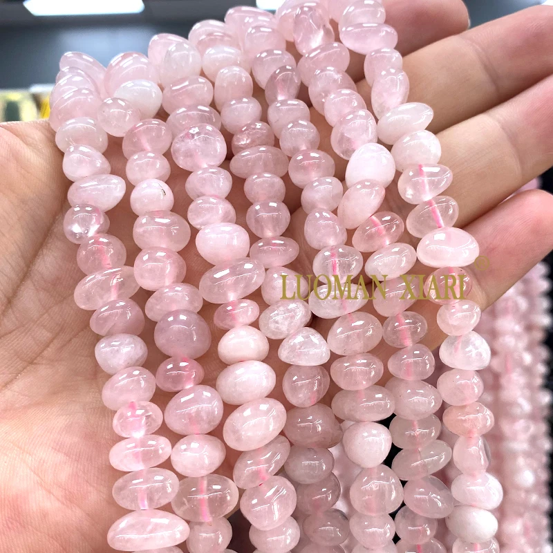 9-12 مللي متر أفقي الخام روز كوارتز الحجر الطبيعي فضفاض خزر عازل لصنع المجوهرات سوار ذاتي الصنع إكسسوارات ساحرة 15'' #2