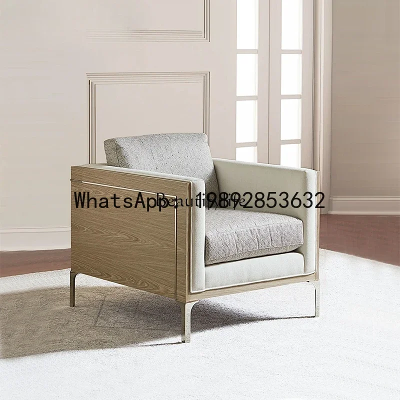 

Oak Open Solid Wood Cloth Craft Sofa Small Apartment Simple and Light Luxury Nordic Metal Couch