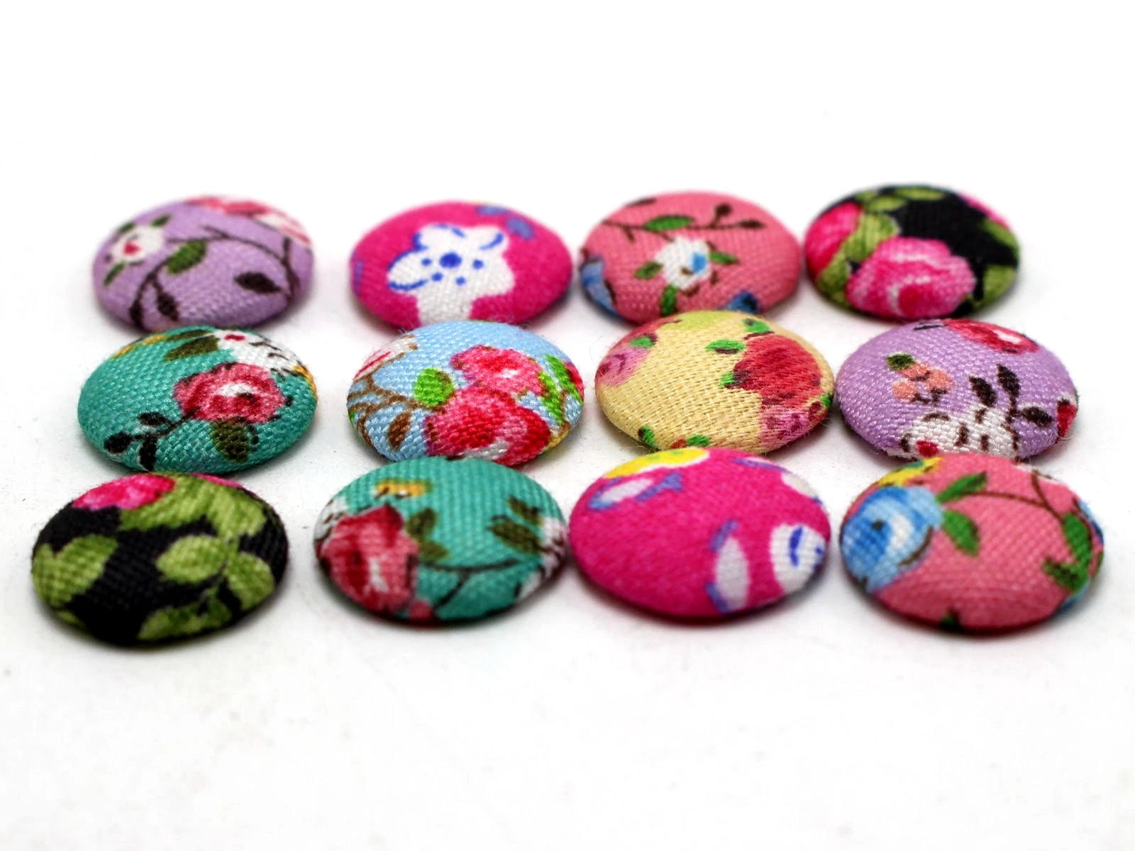 50 Mixed Color Flatback Fabric Flower Covered Buttons Round 11mm for DIY Hair Clip