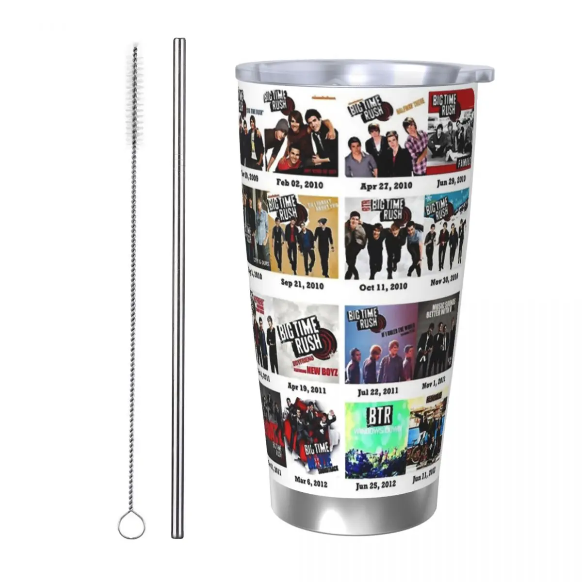 

Big Time Rush Band Знаменитые фотографии Логотип Стакан из нержавеющей стали Чашки с вакуумной изоляцией Термальная соломинка для холодной чашки с крышкой 20 унций