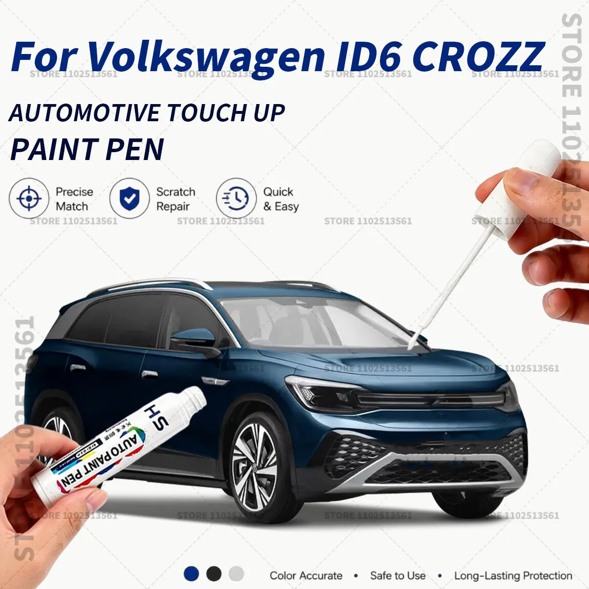

Car Touch Up Paint Pen Quick Repair Scratch Remover Auto Paint Brush Easy Application For Volkswagen ID6 CROZZ Black White Blue