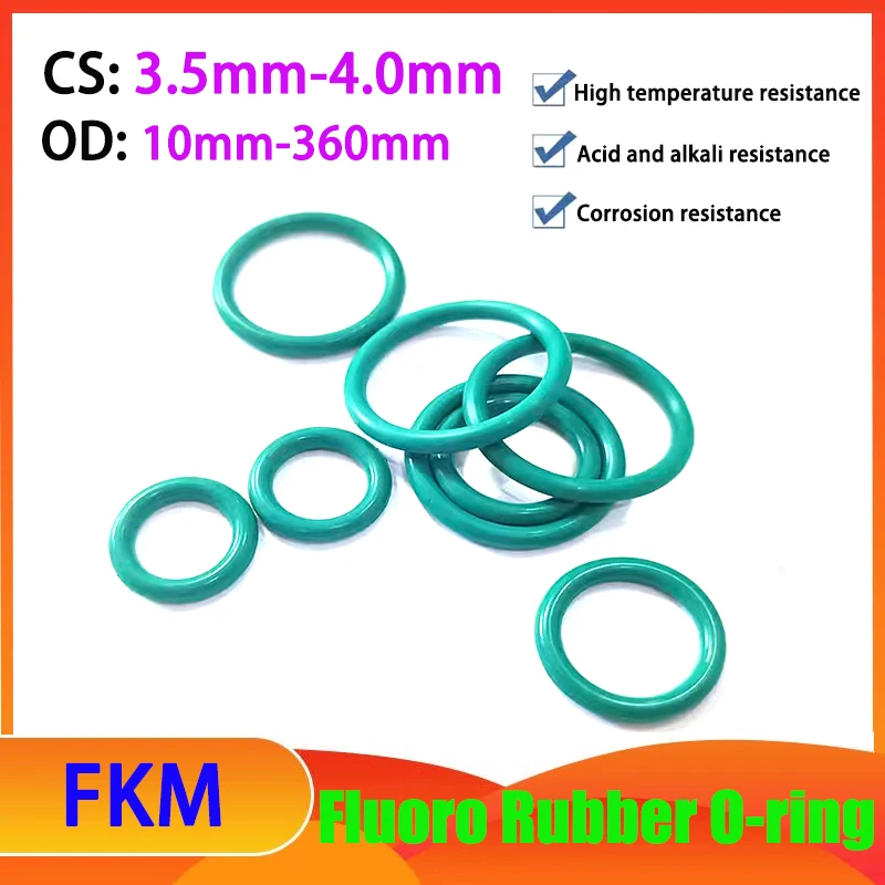 CS 3,5mm/4,0mm FKM juntas tóricas de goma fluorada verde junta de sello de aceite Viton anillo de sellado Circular de elastómero fluoro OD 10mm-360mm