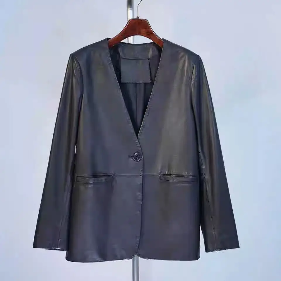 Giacca in vera pelle scamosciata retrò per donna Cappotto casual femminile con giacca in pelle oversize allentata invernale