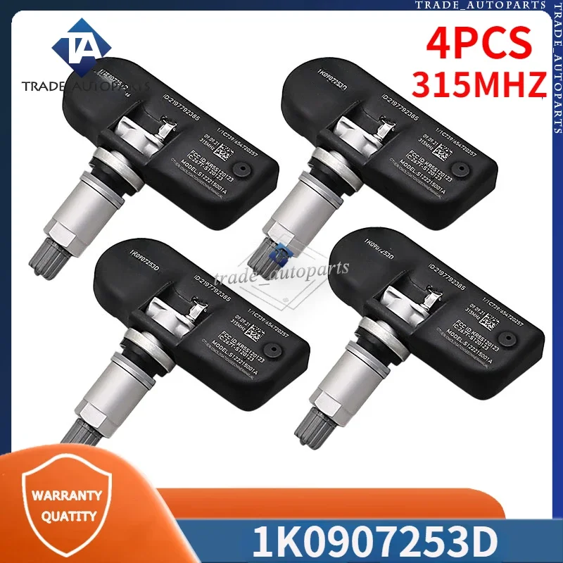 

1K0907253D 1K0907255C 315MHZ TPMS Tire Pressure Sensor 4PCS For Audi A3 A4 Q5 S4 TT Volkswagen Beetle CC GLI Golf Jetta Passat