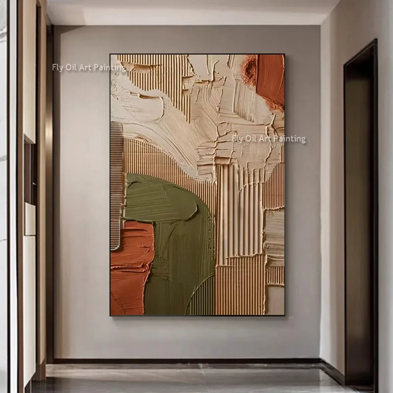 Handmade Green Abstract Knife Thick Oil Painting On Canvas Original Artwork Large Brown And Beige Wall Art Decor For Room Decor