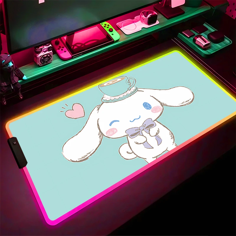 

RGB LED Mouse Pad Computer Gamer PC Accessories Mousepad Rubber Extended Pad Non Slip Desk Mat C-cinnamoroll Laptop Keyboard Pad