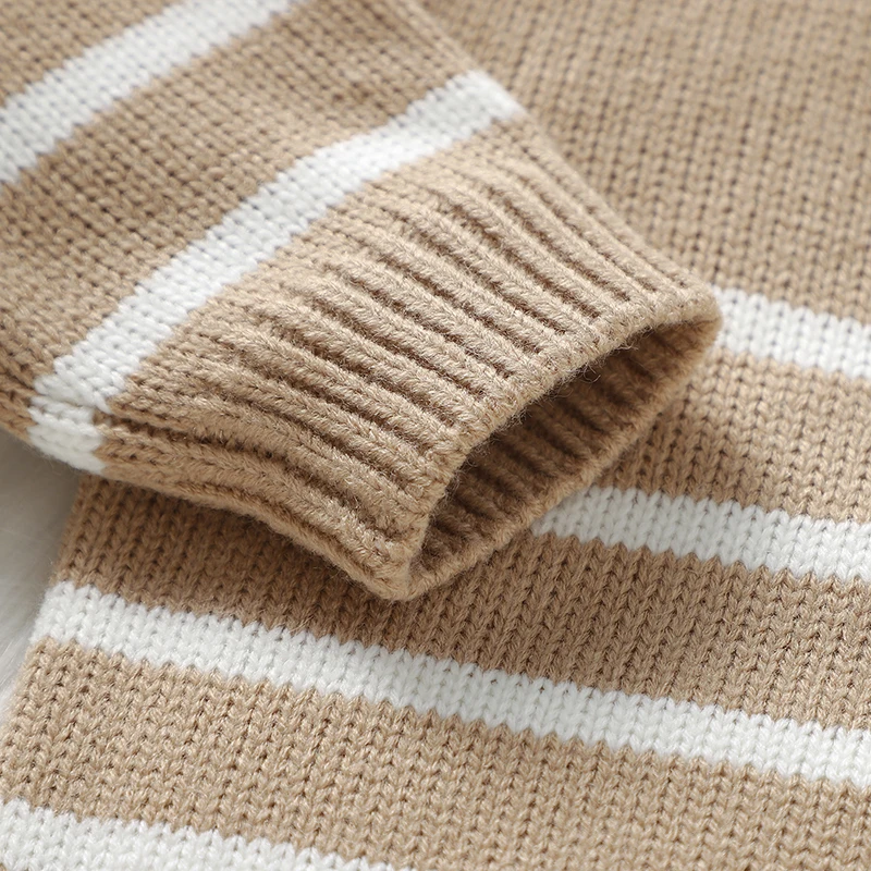 Soft Vertical strips O-neck Long Sleeve Baby Sweaters Pocket attached Knitted Acrylic Newborn Baby Girls Sweatshirt