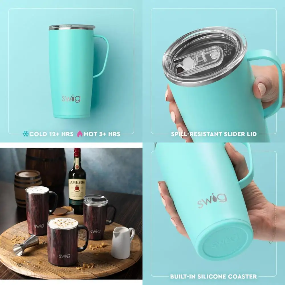 

22oz Insulated Stainless Steel Travel Mug with Handle, Lid, and Cup Holder - Dishwasher Safe, Bourbon Barrel Style