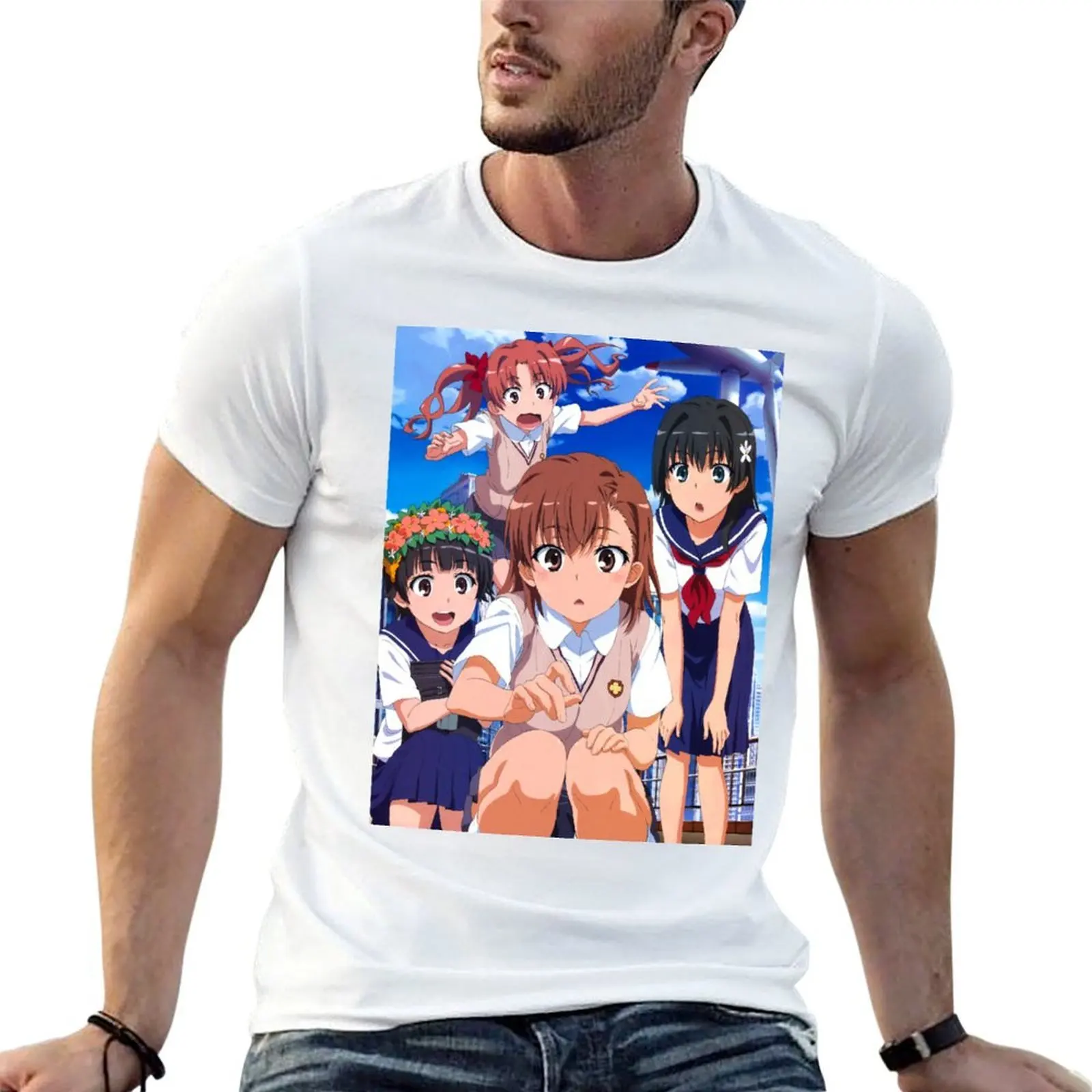 

Toaru Kagaku - Misaka Mikoto, Shirai Kuroko, Saten Ruiko, Uiharu Kazari T-Shirt cotton t shirt man t shirt man plain T-Shirt