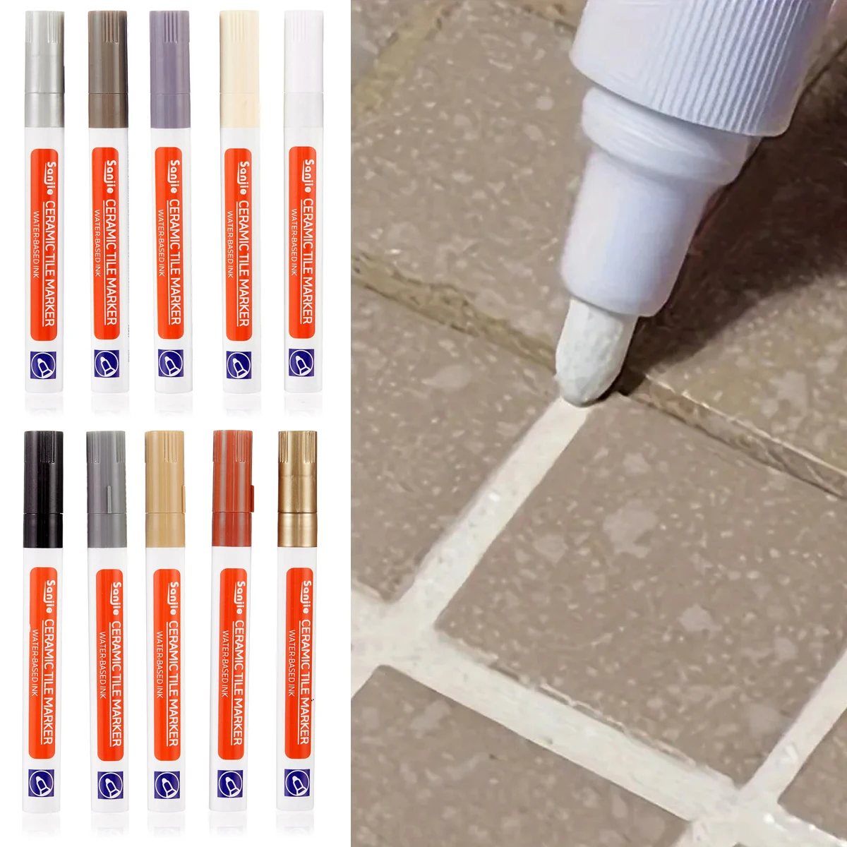 1Pcs Waterproof Ceramic Tile Grout Marker Pens, Tile Repair Pen with Anti-Mold Filler, Gel Caulk for Bathroom and Kitchen Tiles