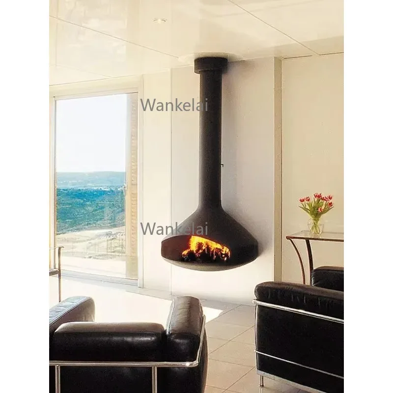 Modern  Saucer Design Indoor Hanging Real Cast Iron Fireplace Suspended Steel Wood Burner Stove for Home Use