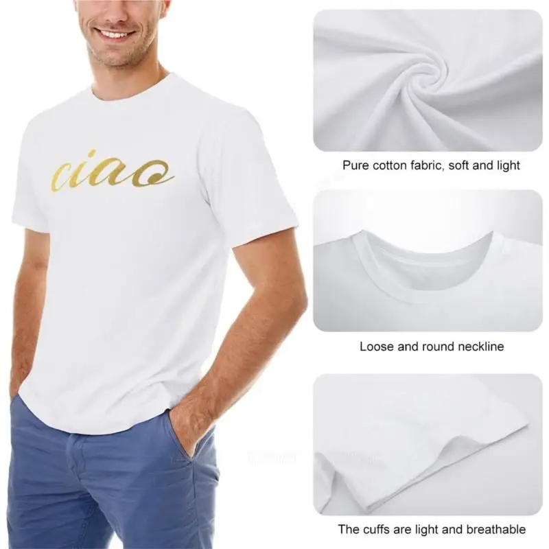 Ciao Faux Gold Foil T-Shirt kawaii clothes oversized t shirts oversized t shirts for men black cotton mens t-shirt