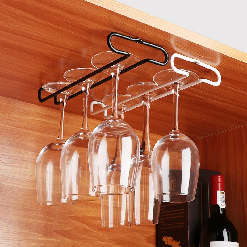 

1PCS Home Cabinets Wine Cabinets Light Luxury Simple Metal Black Inverted Hanging Exposed Red Wine Cup Hanger Hardware