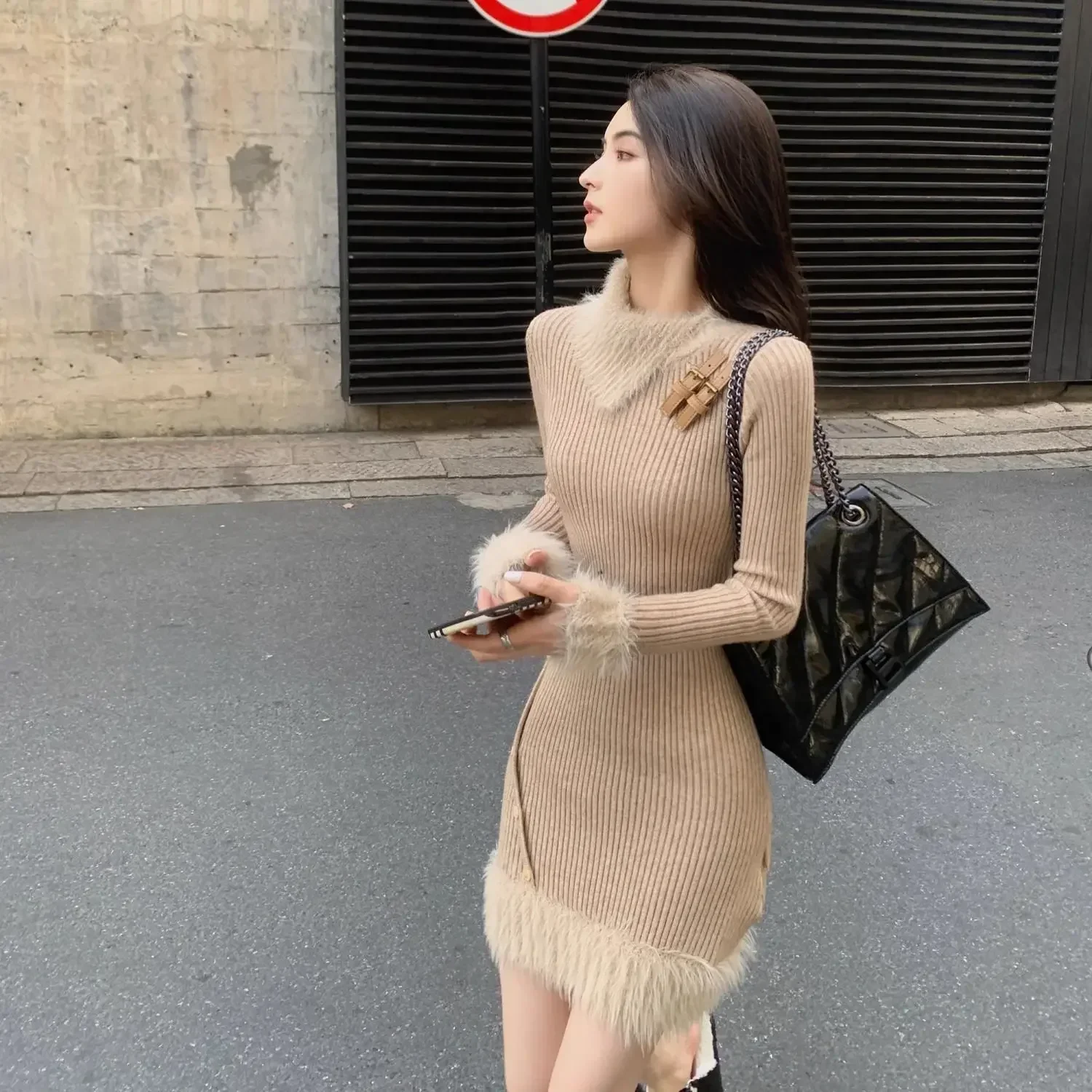 High Quality Luxury Autumn and Winter Woman Knitted Dress Bodycon Cheap Casual New Features of Elastic Crochet Dresses for Women