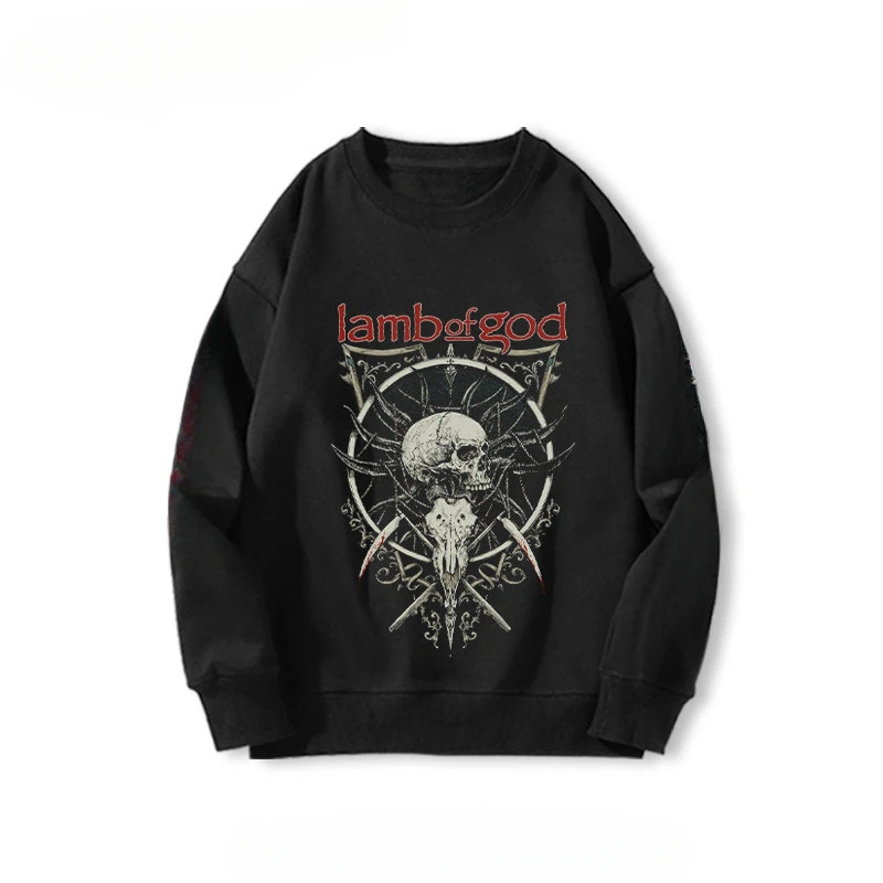 

Мужской пуловер с круглым вырезом Y2k LAMB OF GOD Band, модная одежда в стиле хэви-метал для осени и зимы с толстой подкладкой на рукавах