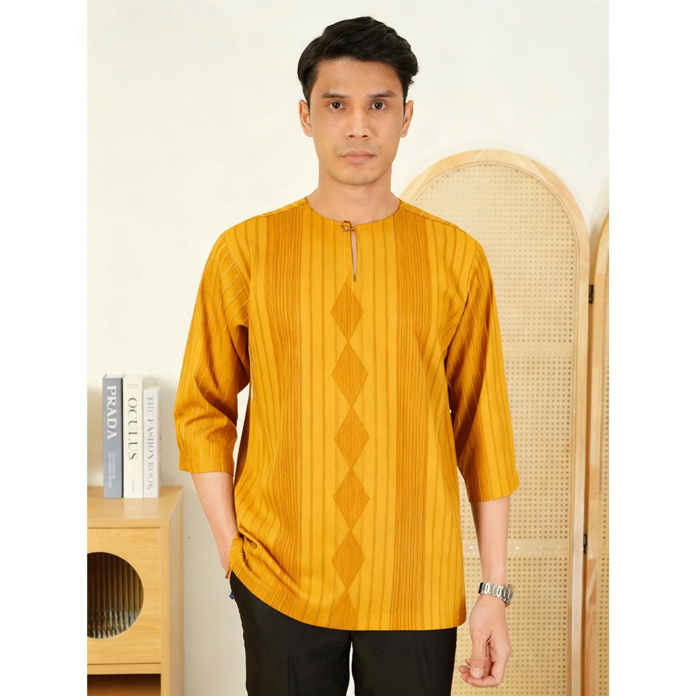 تي شيرت إسلامي مخطط مطرز للعيد بأكمام قصيرة جوبا عبايات فضفاضة غير رسمية 2026 Ropa Hombre إسلامية #2