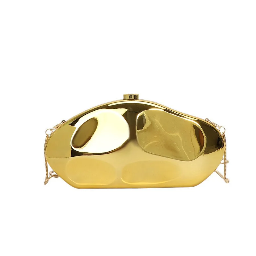 

2026 Acrylic Shell Shape Clutch Bag - Gold/Silver/Blue Women's Evening Party Cute Metal Shiny Purse Handbag