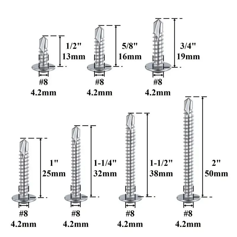 65pcs #8 Modified Truss Head Sheet Metal Screws Assortment Kit, High Strength 410 Stainless Steel Self Tapping Screws For Metal