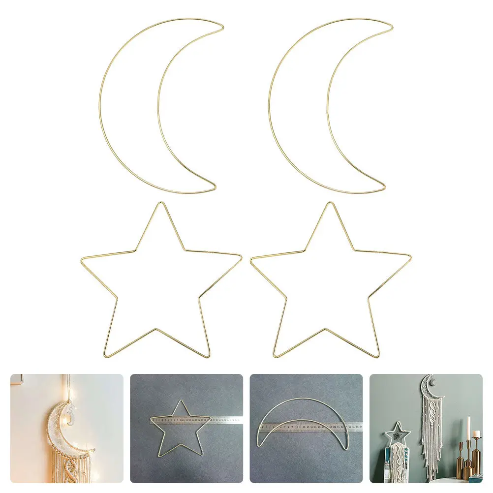 4Pcs High Quality Iron DIY Rings Star Moon Floral Shape Wear Resistant Craft Hoops for Dreamcatcher Tassel Plant Hanger Projects