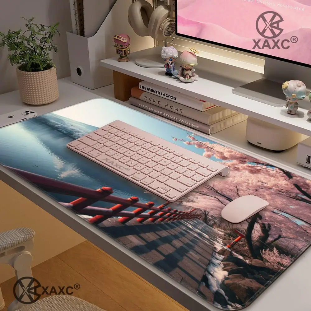 Sakura Mount Fuji Desk Mat Japanese Cherry Blossom Decor Mouse Pad large keyboard pad non-slip rubber gaming pad HYBXXC