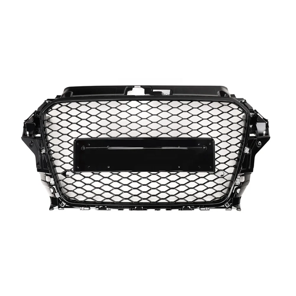 

W/LOGO For Audi A3/S3 8V 2014 2015 2016 Car Accessory Front Bumper Grille Centre Panel Styling Upper black Grill (For RS3 style)