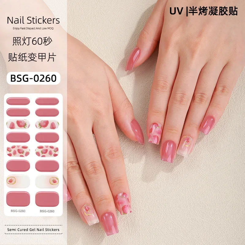 16Tips Gel Nail Sticker Full Sticker Stamping for UV Light Nail Decals Flower Macaron Strip Wraps Waterproof Nail Design