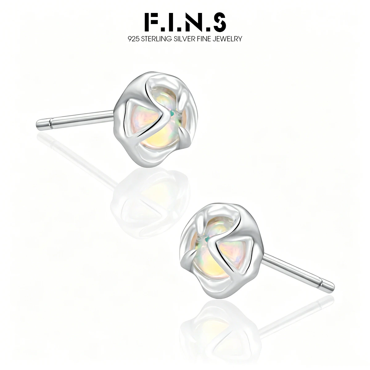 

F.I.N.S Original Design S925 Sterling Silver Mini Opal Stud Earrings Luxury Dazzling Round Piercing Ear Studs Minimalist Jewels