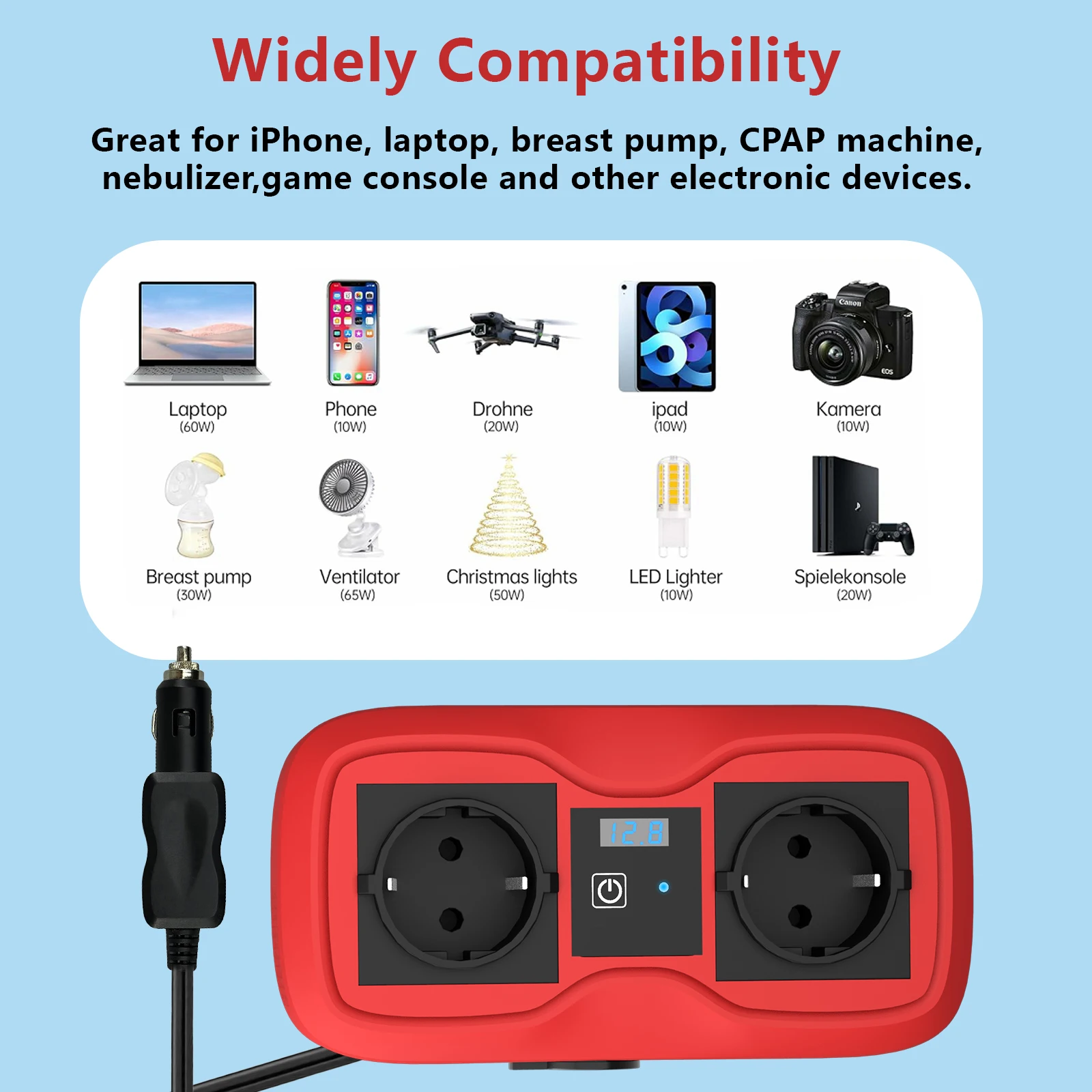محول طاقة السيارة 200 وات تيار مستمر إلى تيار متردد 12 فولت-110 فولت مع QC3.0 نوع C مقبس الاتحاد الأوروبي مثبت تلقائيًا 400 وات طاقة الذروة لولاعة السجائر #3