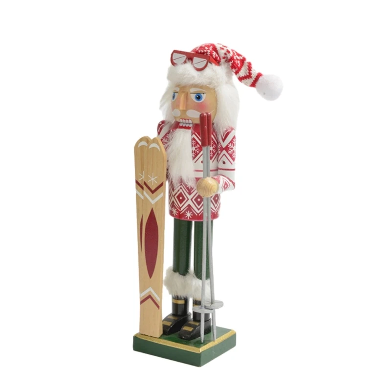 Y166 38cm Nutcrackers Soldier Skier Figurine Toy Christmas Decoration for Shelve