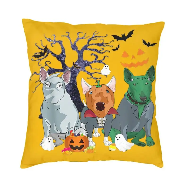 Witch Bull Terrier Dog Cushion Cover Two Side 3D Print Halloween Floor Pillow Case for Sofa Custom Pillowcase Decoration