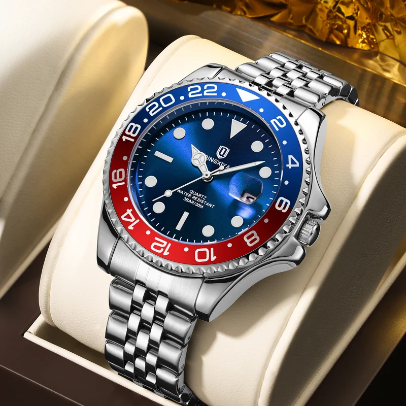 QINGXIYA Luxus Quarz Männer Uhr Wasserdicht Leucht Datum Mann Uhr Edelstahl Business Armbanduhren Männlich Uhr Reloj + Box 4