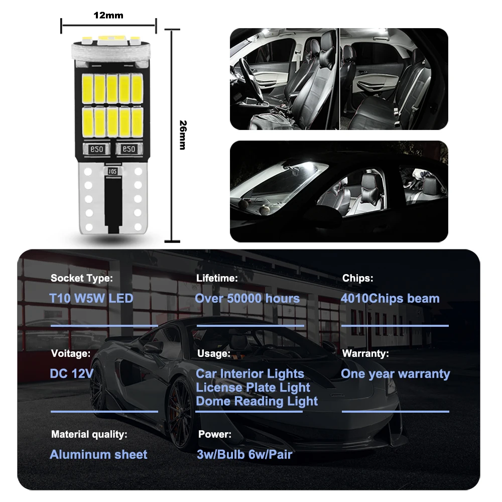 Canbus W5W led T10 LED ampuller 26SMD 4014 otopark park ışıkları, iç harita Dome işıklar 12V beyaz Amer parlak