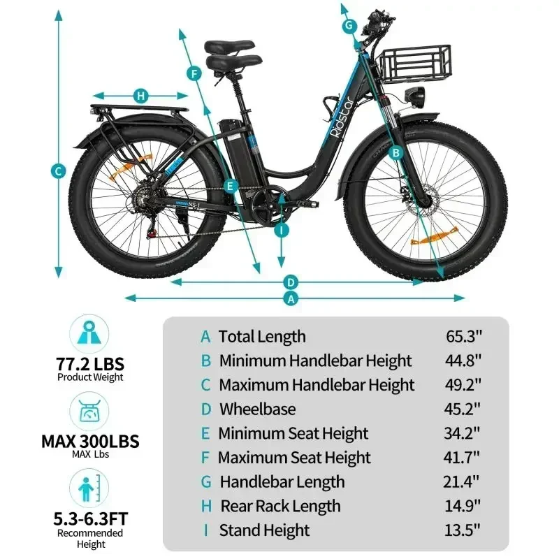 1500W 48V 20AH Motor Electric Bicycle Lithium Battery Mountain Snow Basket 26*4.0 Inch Fat Tire Ebike Ridstar MN26 Electric Bike