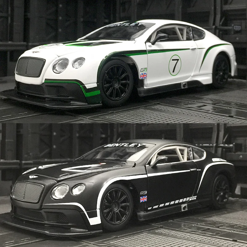 Coche de carreras Bentley Continental GT3 #7 a escala 1/24, modelo de coche de aleación fundido a presión, juguetes de simulación para niños, regalos de recuerdo