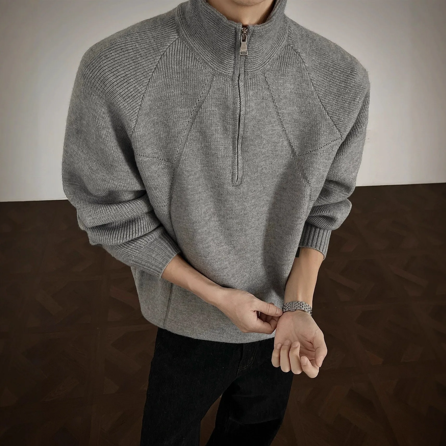 

Loose Knitted f High Collar Sweater for Men Winter Casual Faion Youth Loose Knitwear Stand Collar Long Sve Top