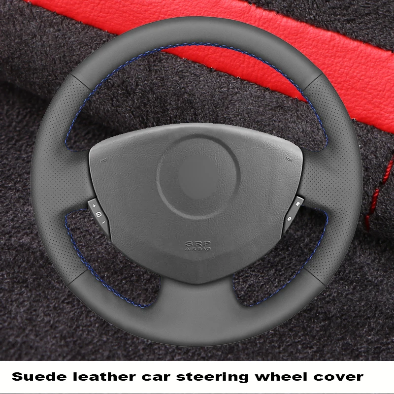 Custom Original Suede Car Steering Wheel Cover For Renault Clio 2 Twingo 2 Dacia Sandero 2001-2014 DIY Leather Car Accessories