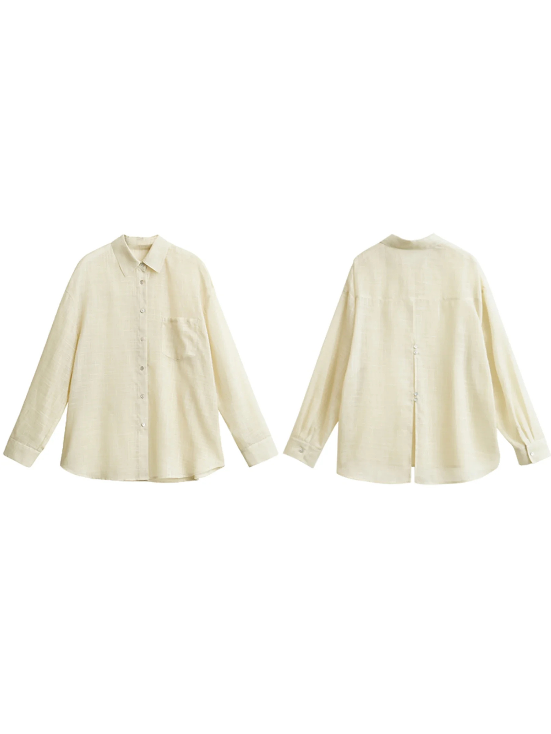 CHIC VEN Nuove donne camicia retrò allentato casual monopetto cappotto a maniche lunghe spacco posteriore sottile camicette femminili estate 2025