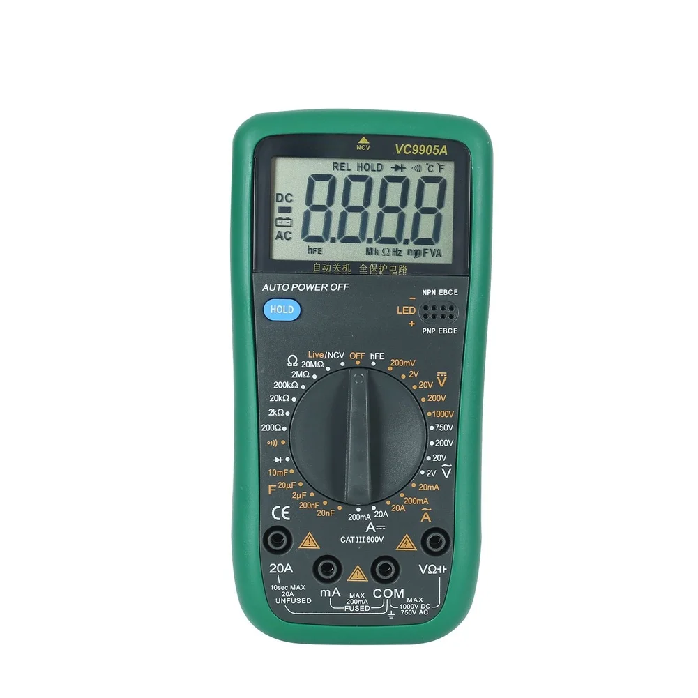 VC9905A Electrical Measurement Tool with NCV Technology Large Backlit LED Display and Diode Continuity Transistor for hfe