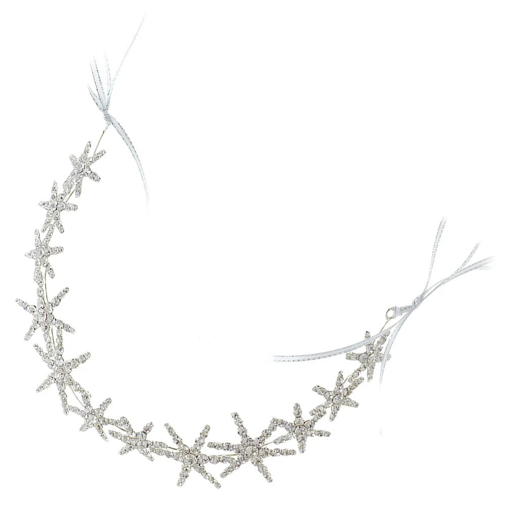 

Rhinestone Star Headband Bridal Shiny Vine Elegant Wedding Party Headpieces Ribbon Star Headband with Ribbon