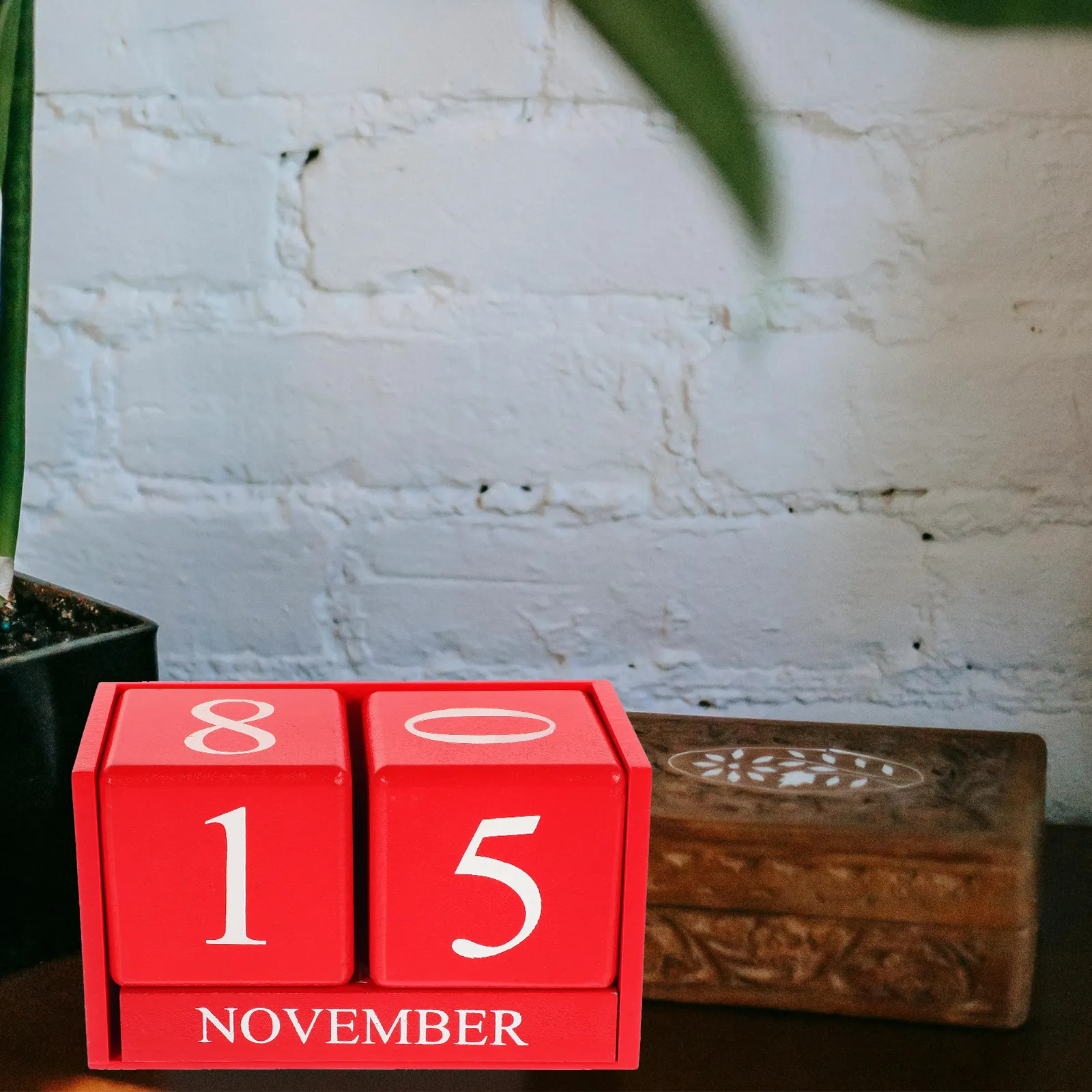 

Reusable Perpetual Block Calendar Made of Density Board Adjustable Desktop Table Calendar for Home Office Bookshelf Decor