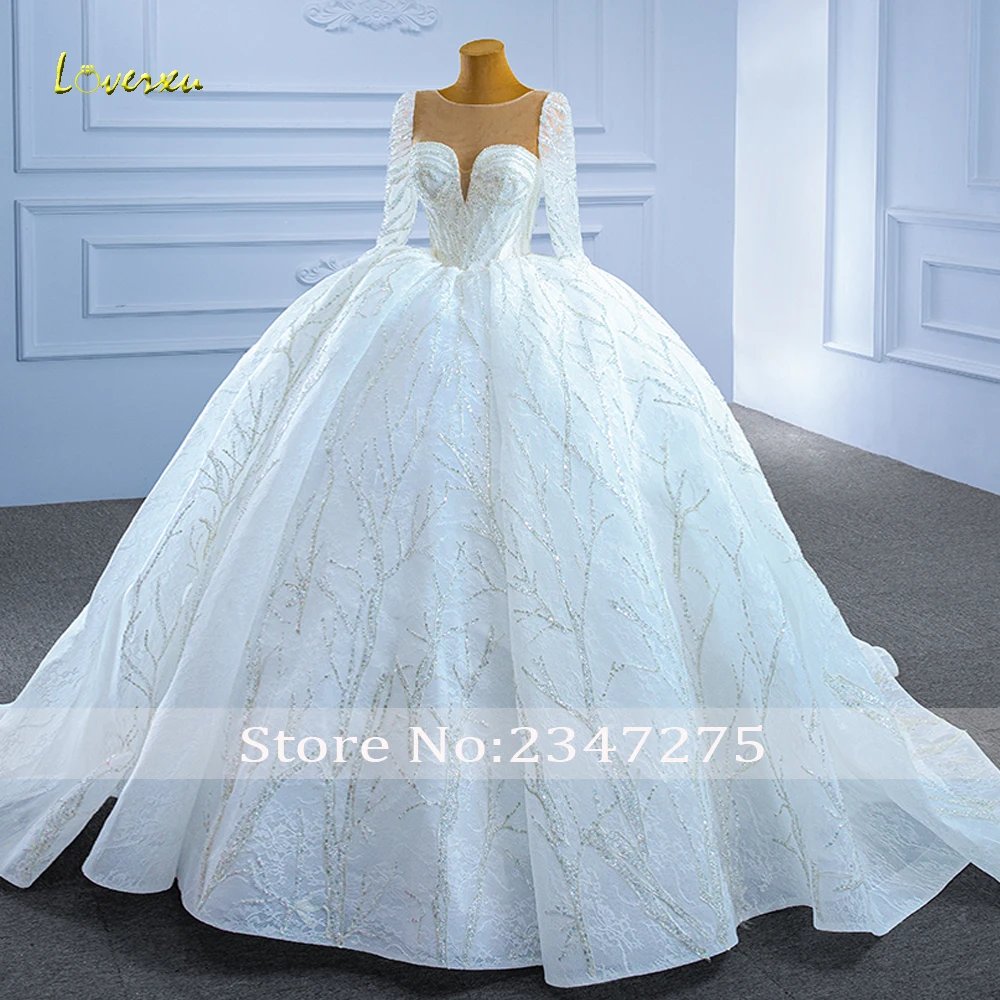 Loverxu Ball Gown Abiti da sposa di lusso Sweetheart Manica lunga Vestido De Novia Pizzo Paillettes Principessa Abito da sposa su misura