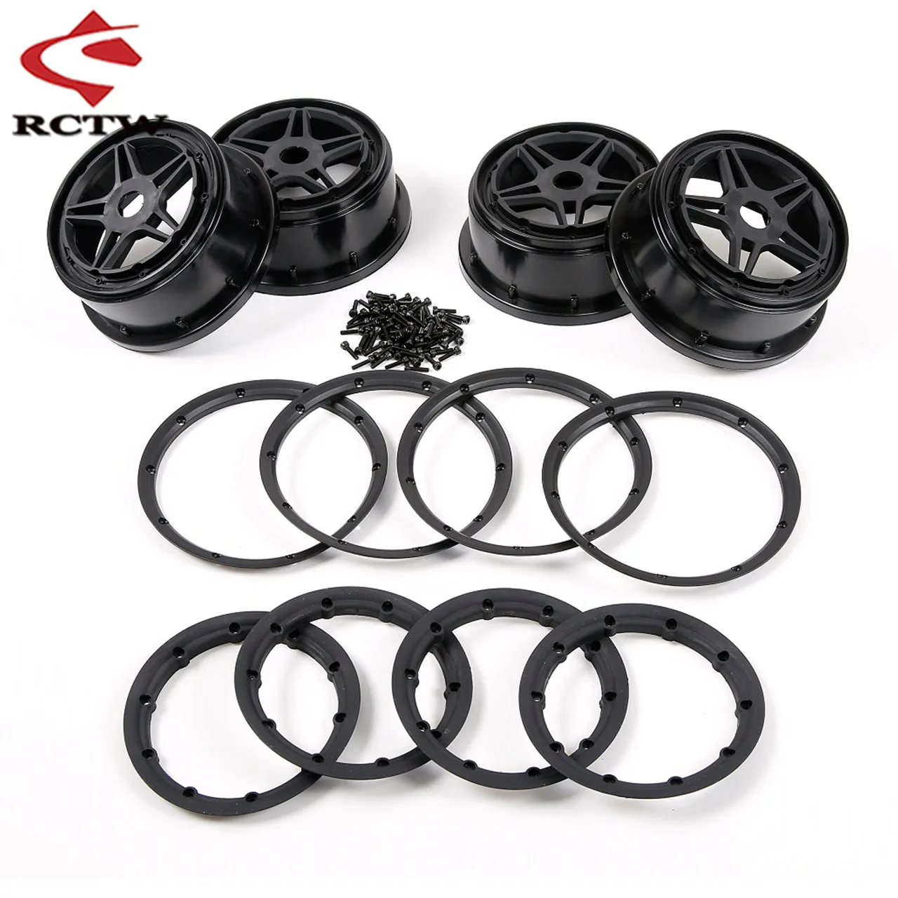 Plastic Pentagonal Star Wheel Hubs with Beadlocks Ring Set for 1/5 Rofun Rovan F5 MCD XS5 Truck Rc Car Tire Parts