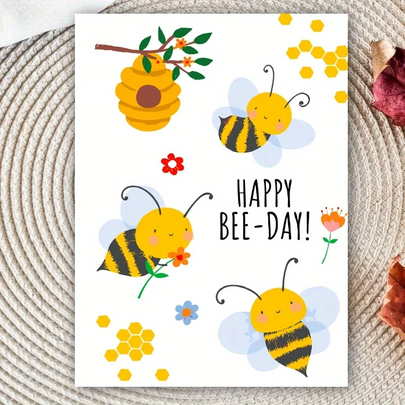 1pc, Happy Birthday Card, Cute Card, Funny Bee Birthday Card, Humorous Birthday Card, Happy Bee Day, Hilarious Pun Birthday Card - view 5