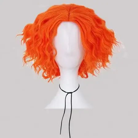 Pelucas de Cosplay de Sombrerero Loco, Peluca Corta Rizada Naranja, Alicia en el País de las Maravillas 2, Peluca para Cosplay de Halloween, Carnaval y Fiestas