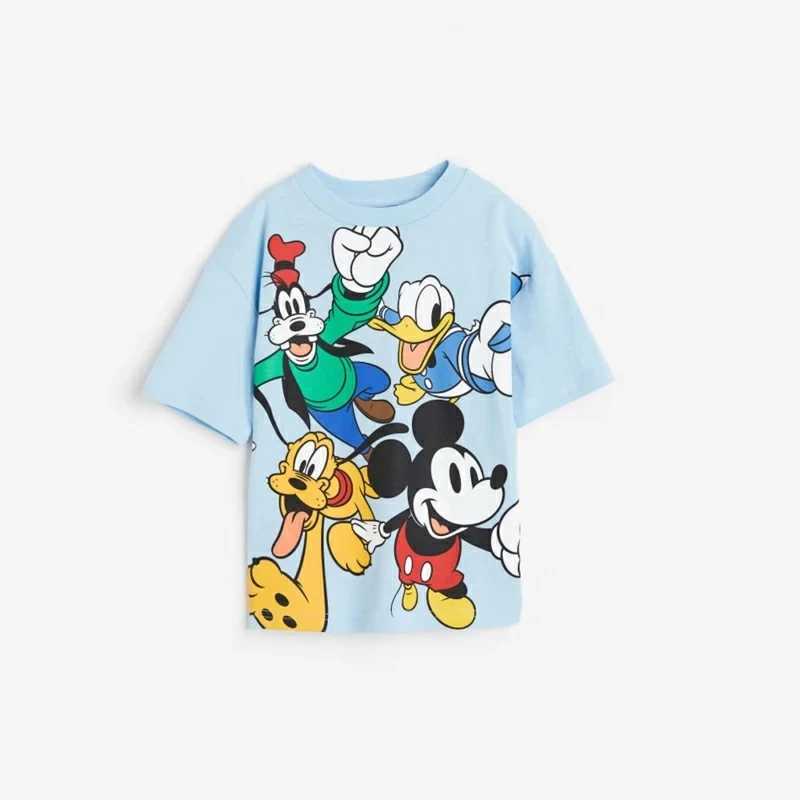 Disney Cartoon Sports Shirt Top Men's And Women's Short Sleeved Printed Round Neck Top Children's Fashionable Casual Sportswear
