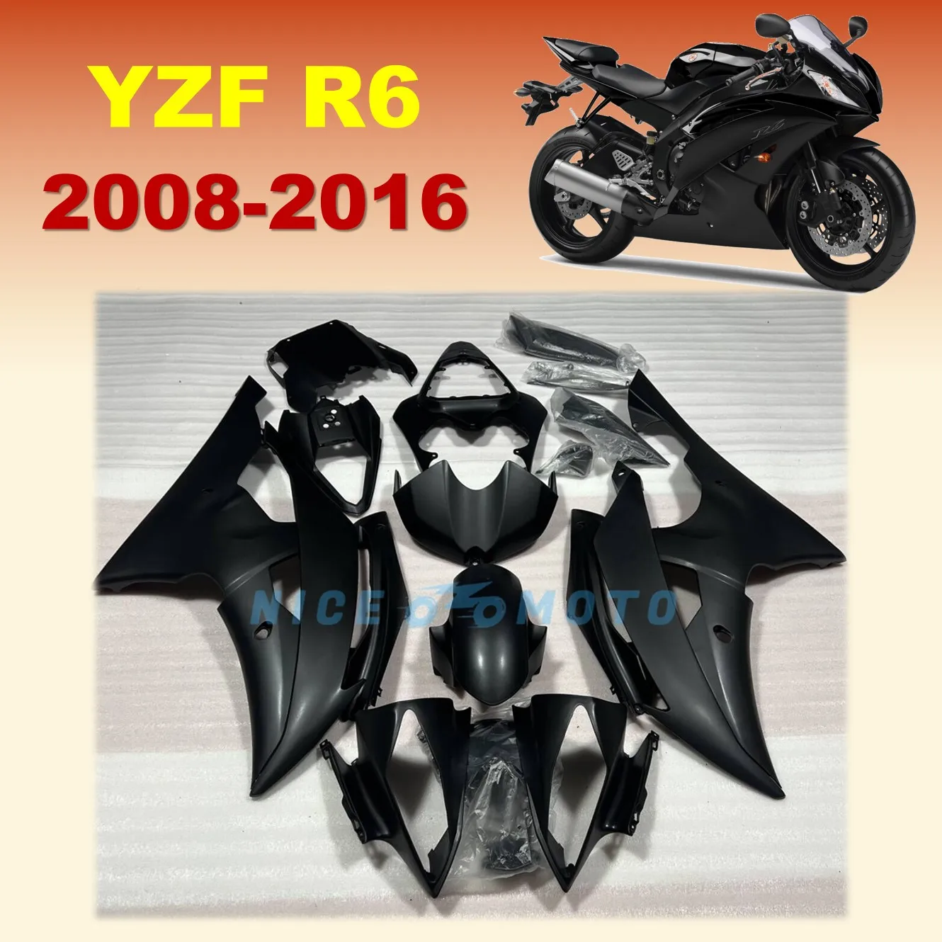 

Motorcycle Fairing Kit Suitable for YAMAHA YZFR6 08-16 2008 2009 2010 2011 2012 2013 2015 2016 Fairings Matte Pure Black