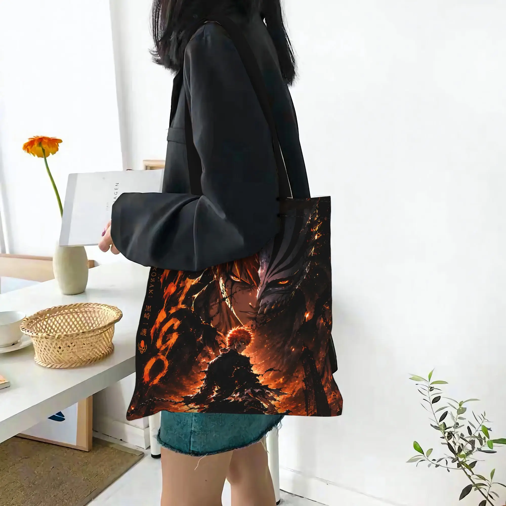 Fashion Bleach Anime Ichigo Women's Bag Shopping Bag  Canvas Tote Bag Women'S Shoulder Handbag Christmas Gift