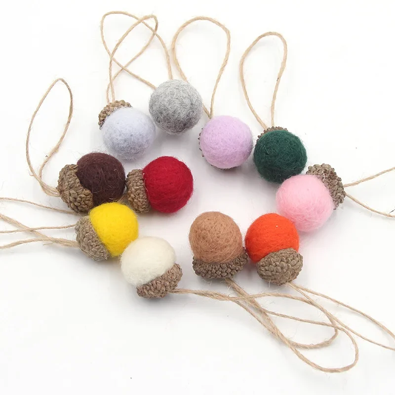 5Pcs Christmas Decoration Wool Felt Ball Pine Cone Acorn Xmas Tree Hanging Pendant Ornament DIY Crafts Party Supplies